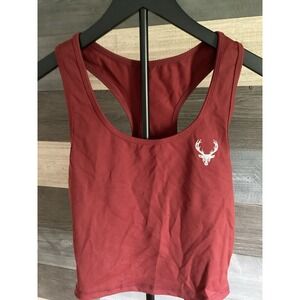Bucked Up Women Maroon Classic Crop Tank Top Size‎ Small Deer Logo